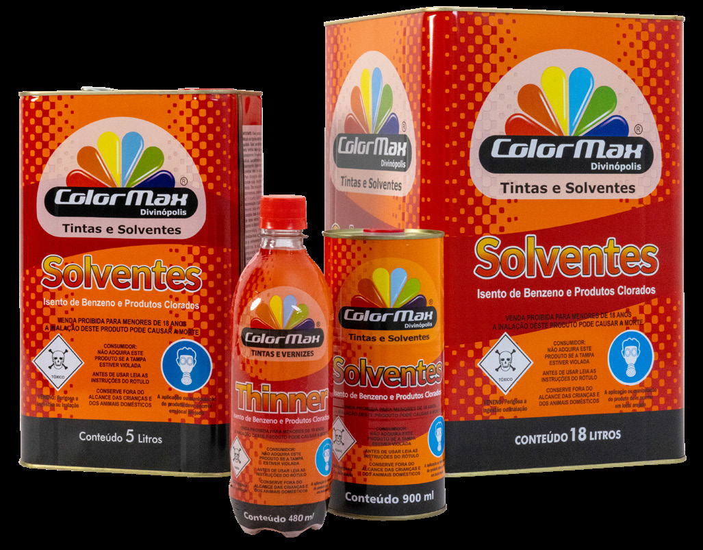Linha de Thinners Z ColorMax nas embalagens de 480 ml, 900 ml, 5 L e 18 L